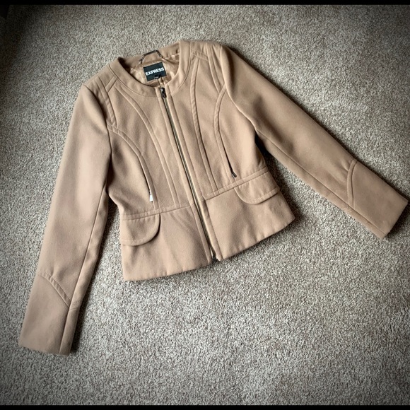 EXPRESS Tan Zip-Up Peplum Blazer - Picture 2 of 7